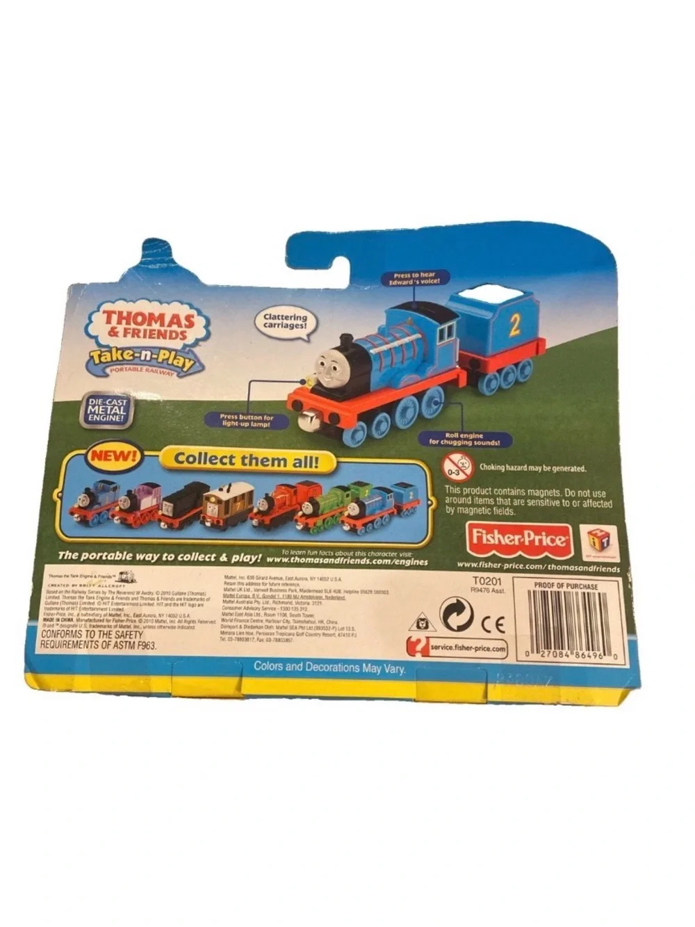 EDWARD ! THOMAS FRIENDS TRAIN Diecast 2010 TAKE N PLAY ALONG BLUE #2 NEW Read